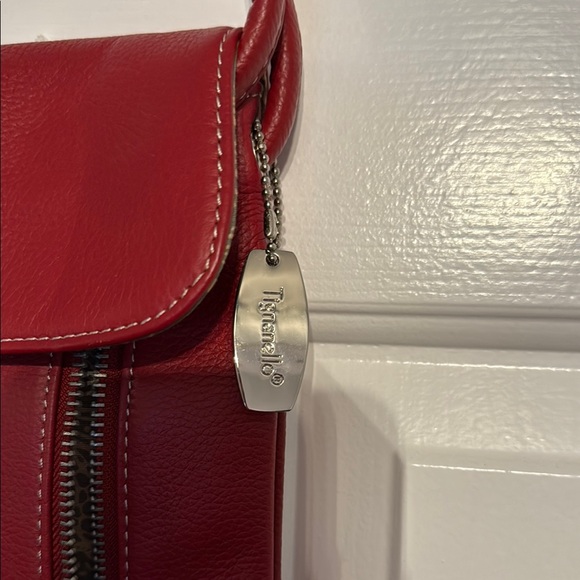 Red Leather Messenger Bag with Vertical Zipper - Picture 2 of 5